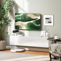 Floating TV Stand with Storage Cupboards for 45, 55, 65in TVs, Wall Mounted TV Console Entertainment Unit, White