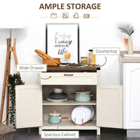 Farmhouse Kitchen Storage Cabinet, Sideboard Buffet Cabinet with 2 Rustic Barn Doors and Drawer, White