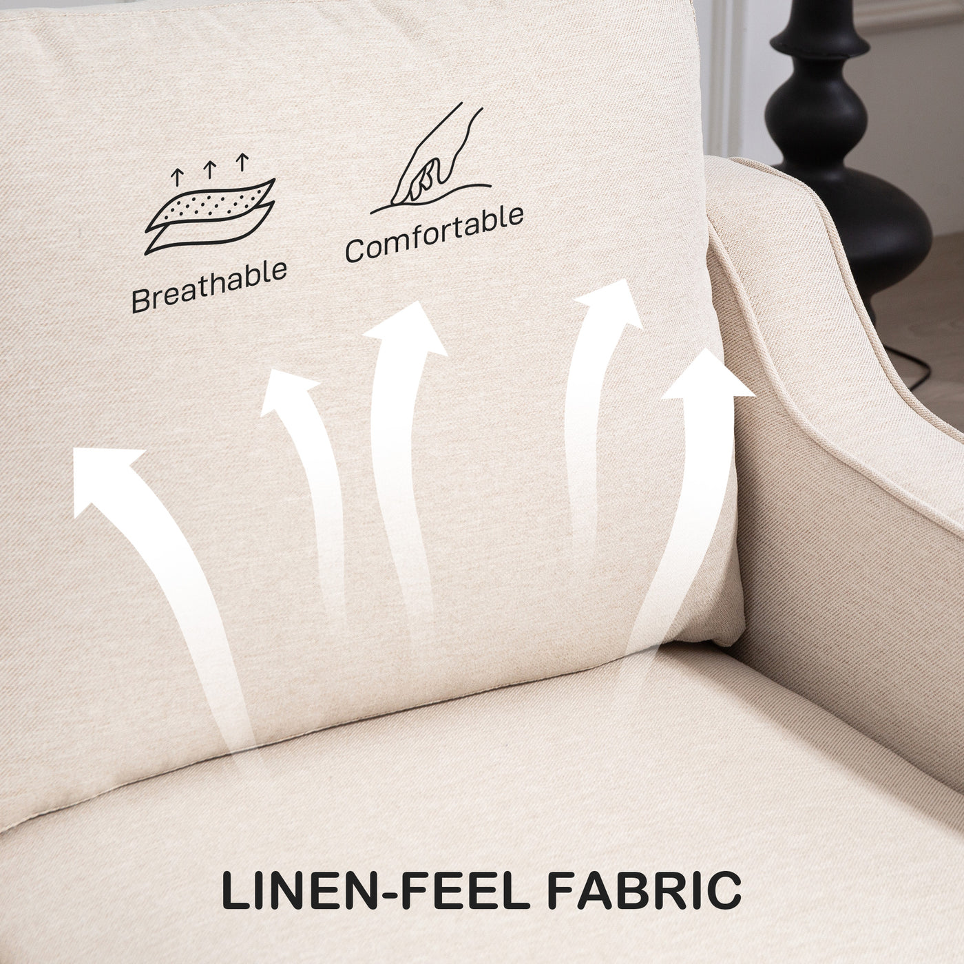 3 Seater Sofa, Modern Couch with Pocket Spring, Linen Upholstered, Thick Padded, Beige