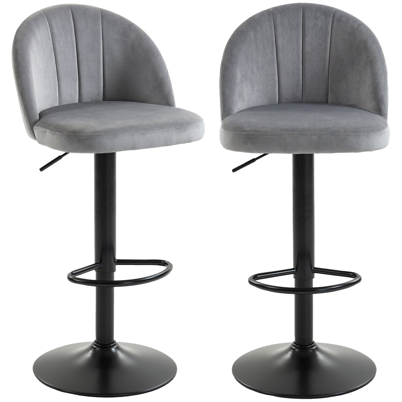 Bar Stools Set of 2, Swivel Counter Height Barstools with Footrest, Grey