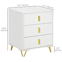 Drawer Chest, 3-Drawer Storage Cabinet Unit with Metal Legs for Living Room, 19.7"x15.7"x24.8", White