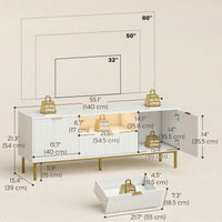 Modern TV Console for TVs up to 60 Inch, Entertainment Center with Smart RGB LED Lights and Soft Close Doors, White