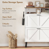 Shoe Storage Cabinet with 2 Flip Drawers, Farmhouse Narrow Shoe Cabinet, Holds Up to 16 Pairs, White