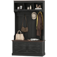 3-in-1 Hall Tree with Bench, Coat Rack with Shoe Storage, Distressed Black