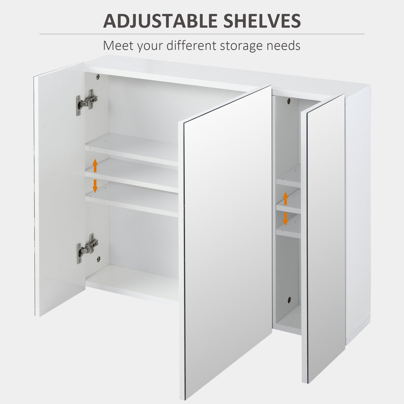 28" x 24" Wall Mounted Mirror Cabinet, Bathroom Medicine Cabinet with Mirror, 3 Doors and Adjustable Shelves, White
