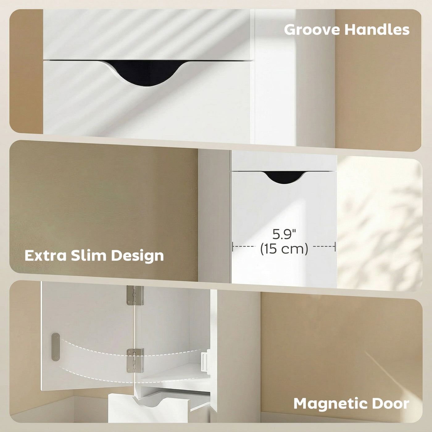 Tall Bathroom Storage Cabinet, Narrow Bathroom Cabinet with Drawers and Open Shelves for Small Spaces, White