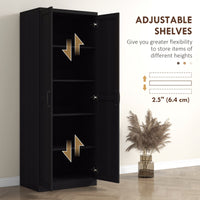 63" Kitchen Storage Cabinet, 5-tier Pantry Cabinet with Doors and Adjustable Shelves for Dining Room, Black