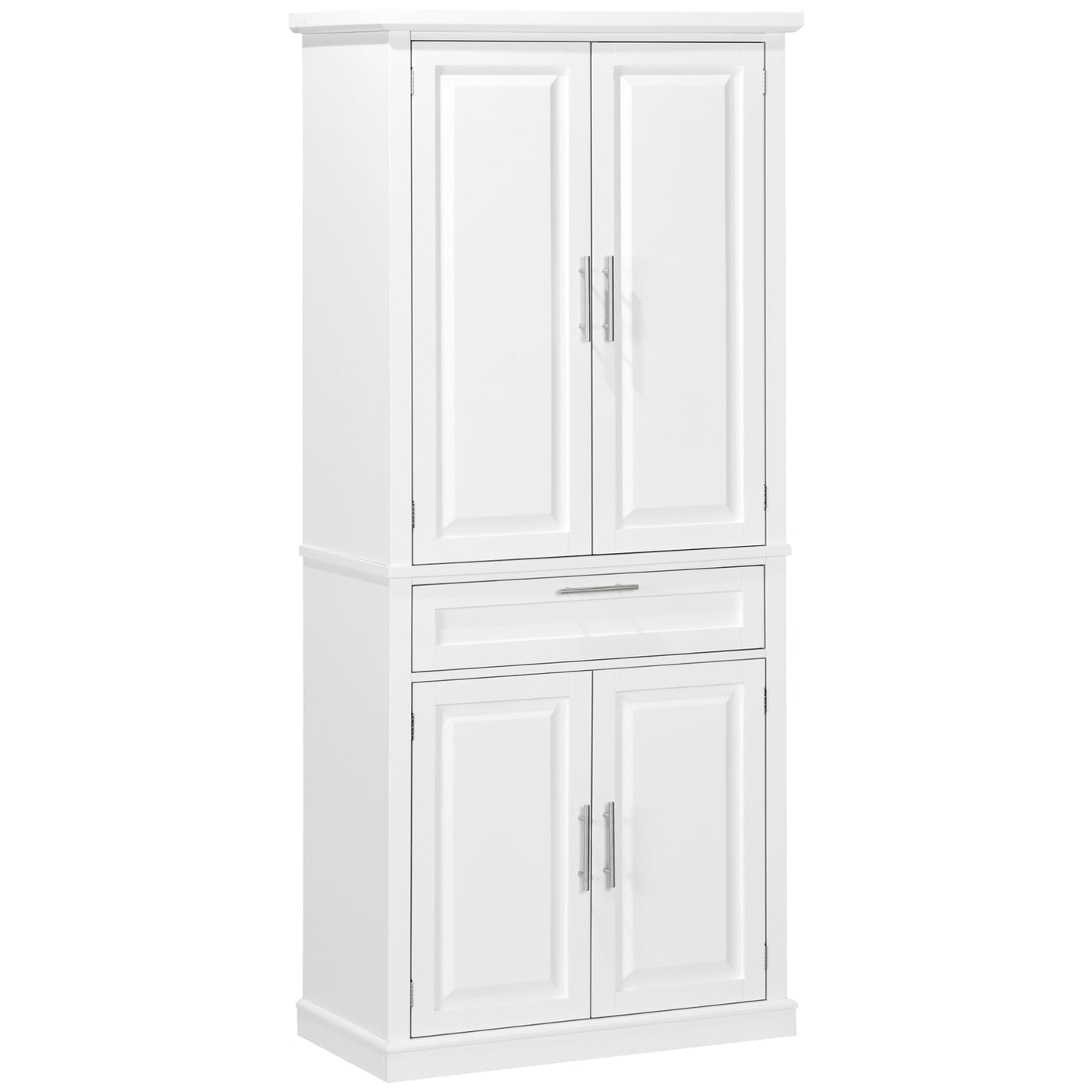72" Kitchen Pantry Cabinet, Freestanding Storage Cabinet, 4-Door Cabinet with Drawer and Adjustable Shelves, White
