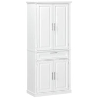 72" Kitchen Pantry Cabinet, Freestanding Storage Cabinet, 4-Door Cabinet with Drawer and Adjustable Shelves, White