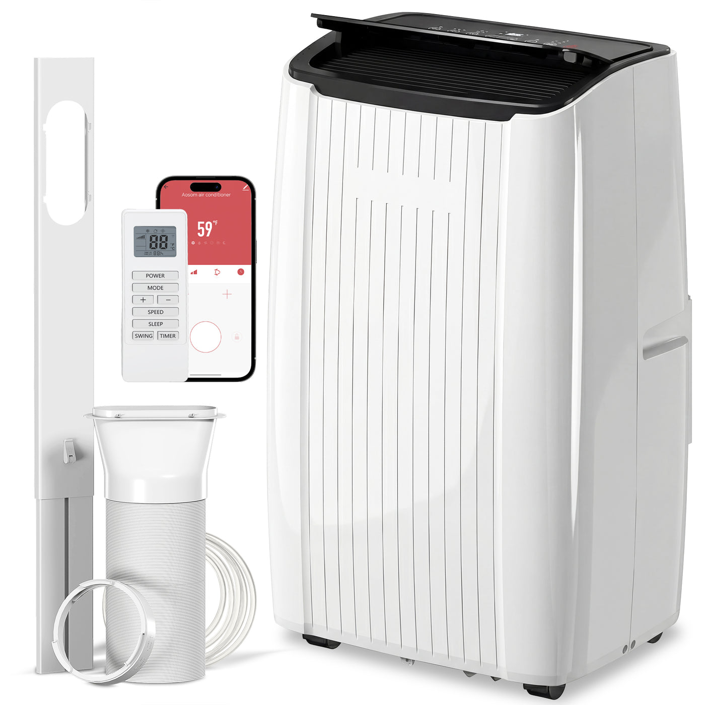 12000 BTU 5-in-1 Portable Air Conditioner with Cool, Heat, Dehumidifier, Fan, Sleep, WiFi Voice Control, White