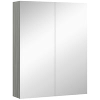 Wall Mount Mirrored Medicine Cabinet, Bathroom Mirror Cabinet with Adjustable Shelf, Double Soft Closing Doors, Grey