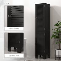 Narrow Bathroom Cabinet, Tall Bathroom Storage Cabinet with Shelves and Doors, Black