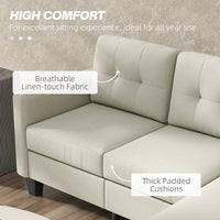 Small Corner Sofa, 3 Seater Sectional Couch with Ottoman, Corner Sofa with Thick Padded Cushion and Wood Legs, Beige