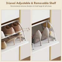 Narrow Shoe Cabinet, High Gloss Shoe Storage Cabinet with 3 Flip Drawers and Adjustable Shelves, Holds 24 Pairs, White