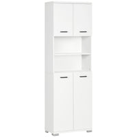 Bathroom Cabinet, Freestanding Linen Cabinet with Open Shelves and Cupboards, 23.6"x13.2"x72", White