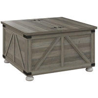 Farmhouse Coffee Table, Square Center Table with Flip-top Lids, Hidden Storage Compartment and Wooden Legs, Distressed Grey