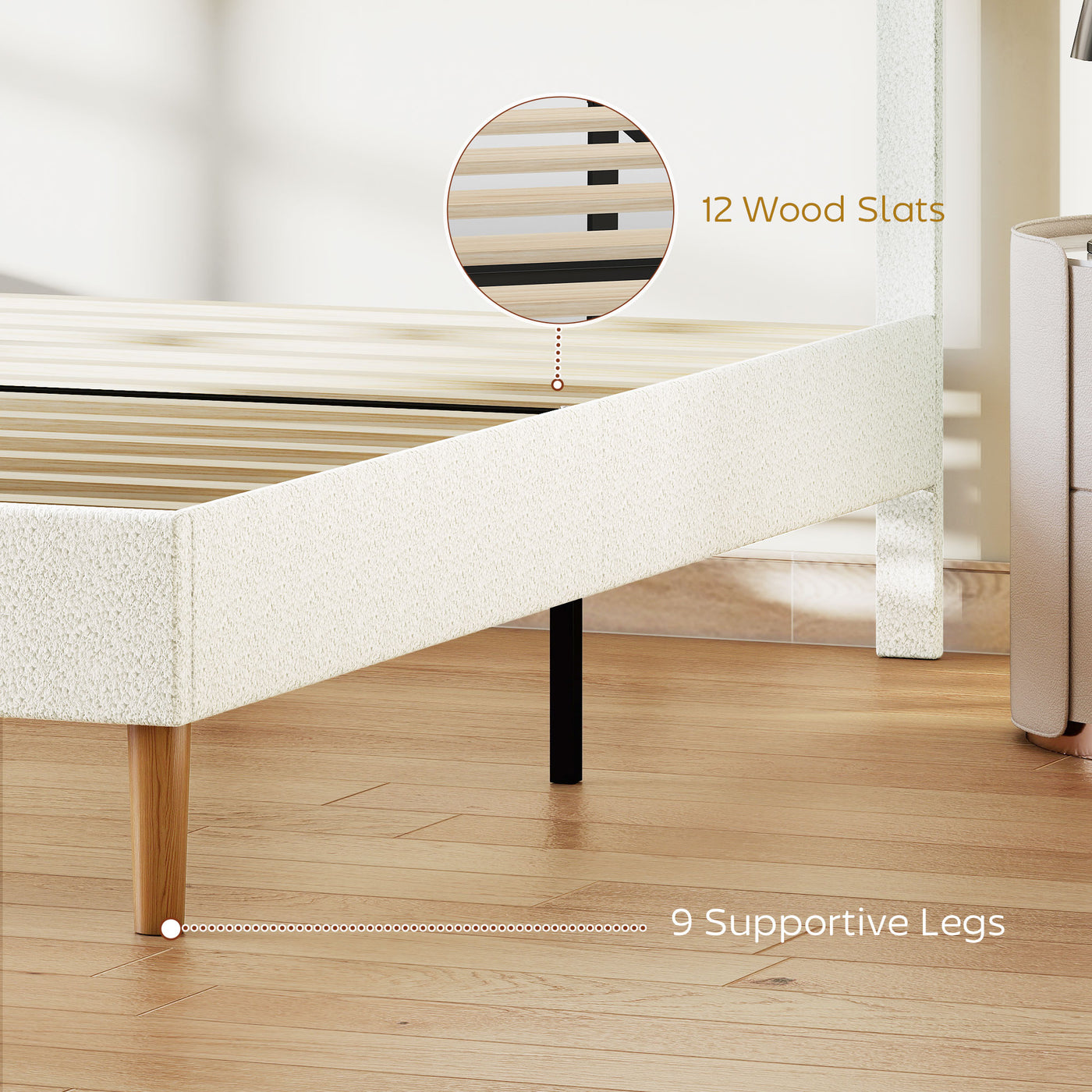 Queen Size Bed Frame with Adjustable Headboard Upholstered Platform Bed Frame with Wood Slat Support Noise Free White