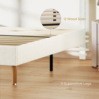 Queen Size Bed Frame with Adjustable Headboard Upholstered Platform Bed Frame with Wood Slat Support Noise Free White