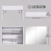Wall Mount Mirrored Medicine Cabinet, Bathroom Mirror Cabinet with Adjustable Shelf, Double Soft Closing Doors, Light Lilac