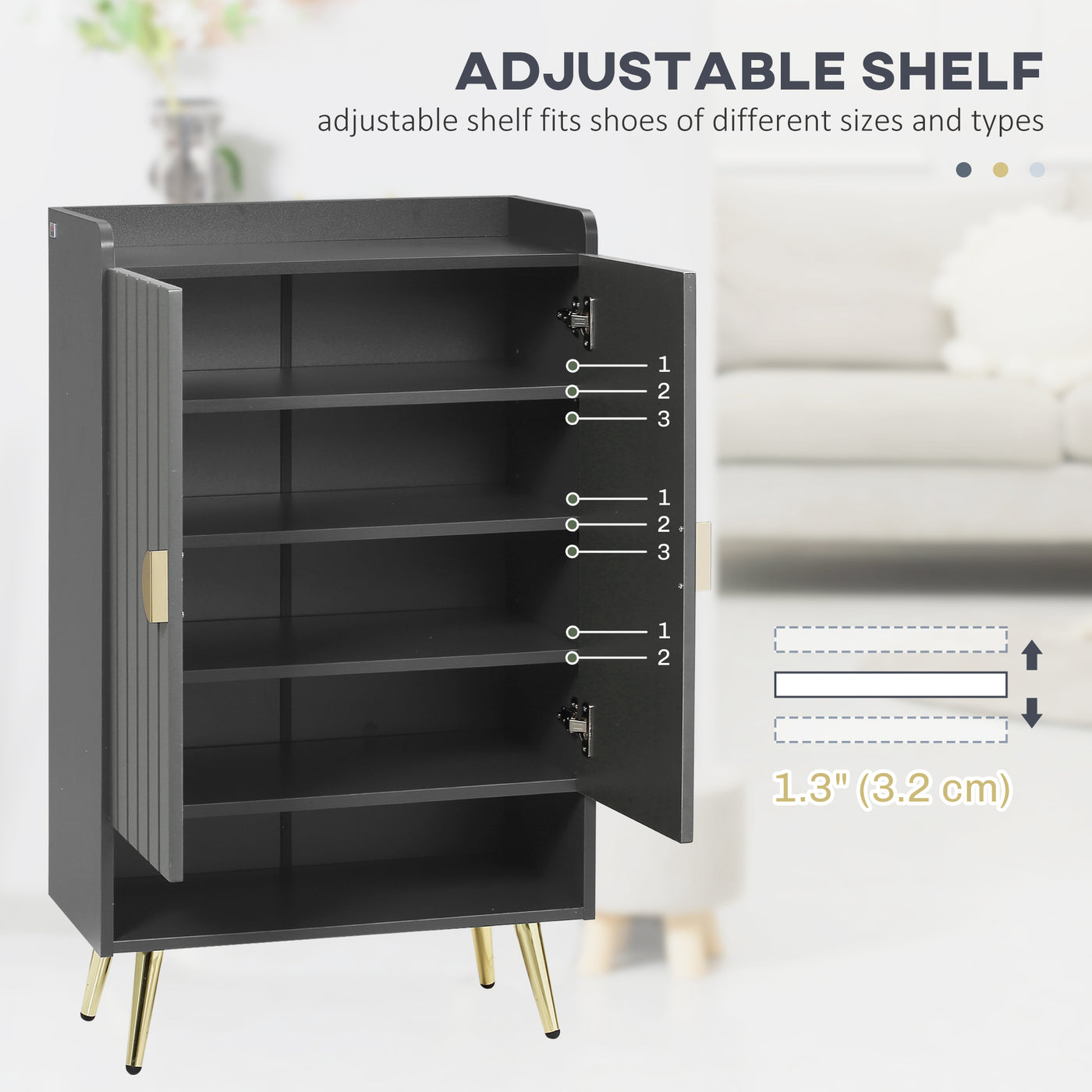 Entryway Shoe Storage Cabinet, Narrow Shoe Cabinet with Adjustable Shelves and Open Shelf for 15 Pairs of Shoes, Grey