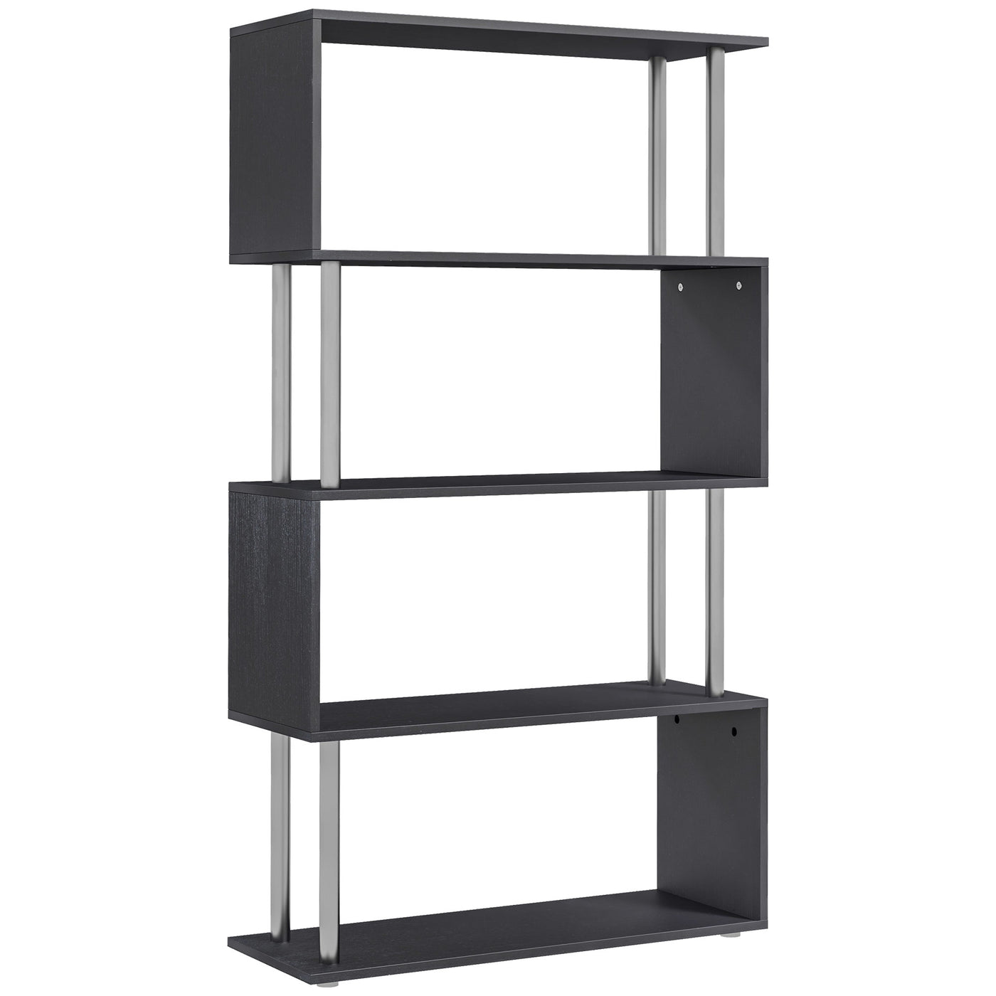 5-Tiers Geometric Wooden Bookcase S-Shaped Storage Bookshelf Display with Metal Frame for Living Room, Bedroom, Home Office, Black