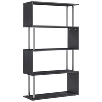 5-Tiers Geometric Wooden Bookcase S-Shaped Storage Bookshelf Display with Metal Frame for Living Room, Bedroom, Home Office, Black