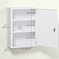 Lockable Medicine Cabinet, 3 Tier Steel Medical Wall Box with 2 Keys and Shelves for Bathroom, White