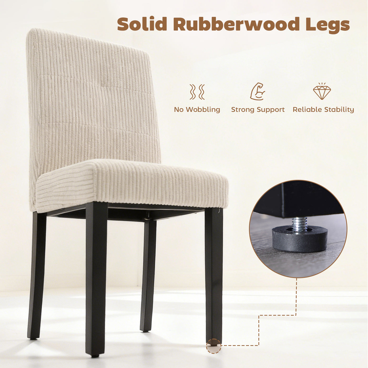 Modern Dining Chairs Set of 4, Kitchen Chairs with Rubberwood Legs and Padded Seat, Beige