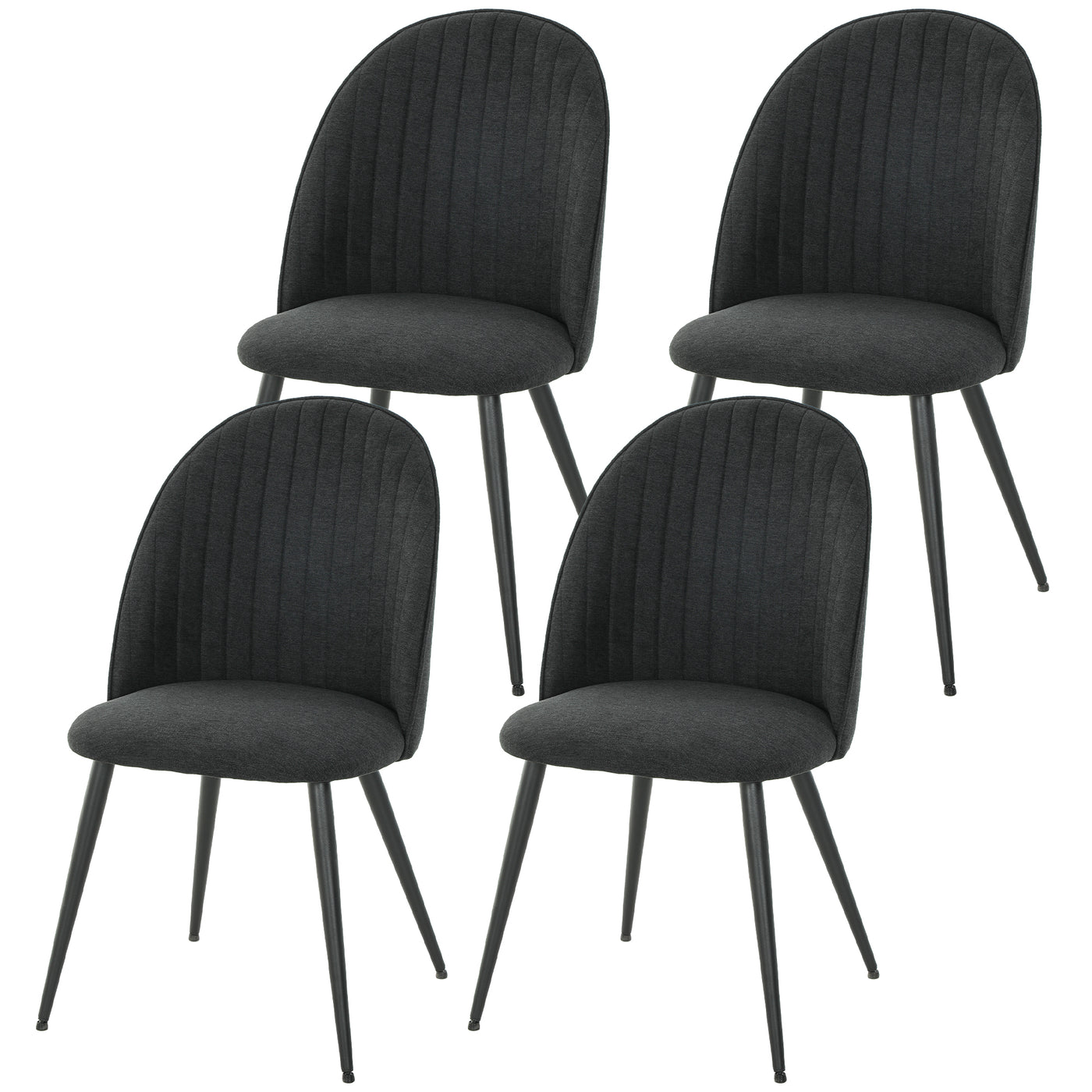Set of 4 Modern Dining Chairs, Velvet Upholstered Kitchen Chairs with Steel Legs for Living Room, Black