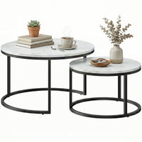 Modern Coffee Table Set of 2, Nesting Side Tables w/ Metal Base for Living Room Bedroom Office Marble White