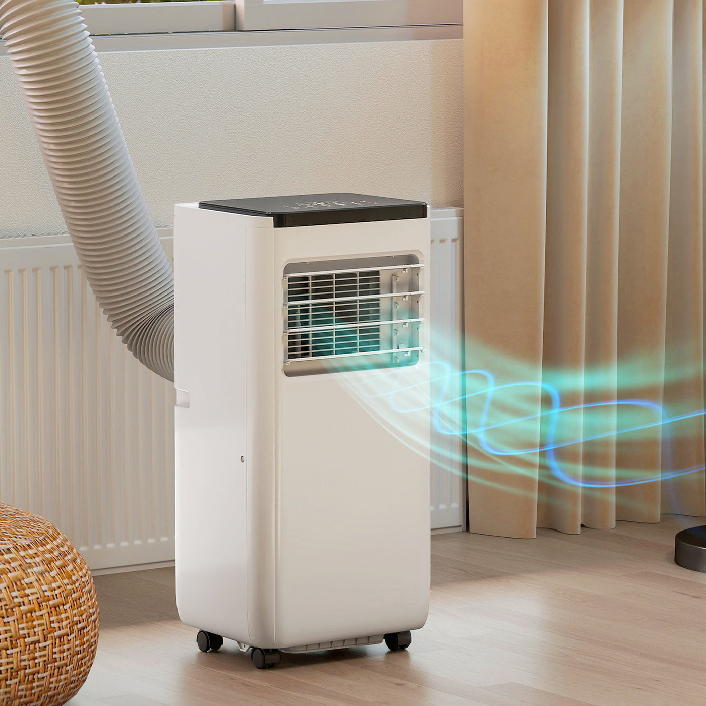 8000 BTU Portable 4-in-1 Air Conditioner with Cool, Dehumidifier, Fan, Sleep, WiFi Voice Remote Control, White