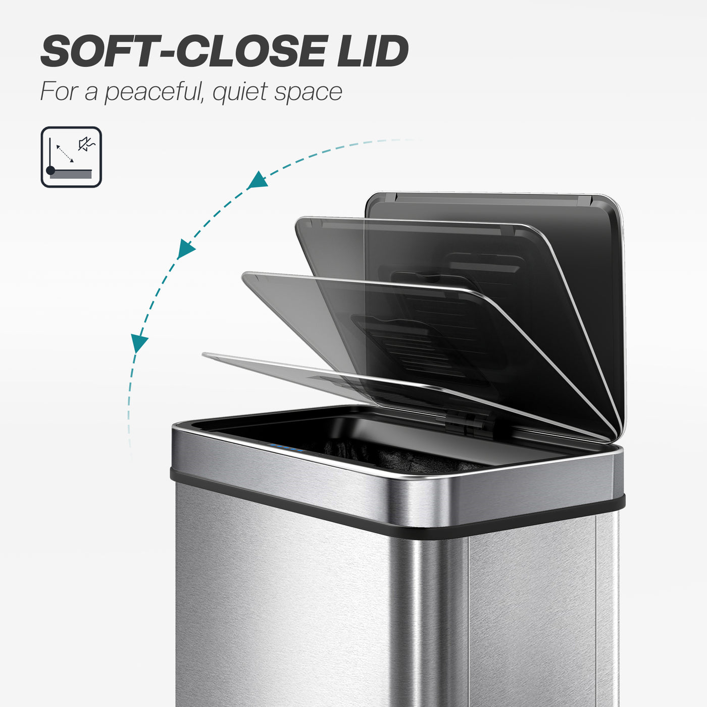 15.9 Gallon Sensor Can, Automatic Garbage Can with Soft-Close Lid, Fingerprint-Proof Stainless Steel, Silver
