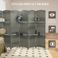 6 FT Privacy Screen, 6 Panel Room Divider with Shelves for Living Room Bedroom Home Office, Grey