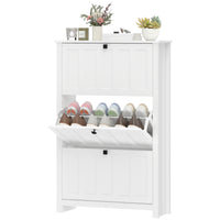 Slim Shoe Cabinet with 3 Flip Drawers, Shoe Storage Cabinet with Adjustable Shelves for Entryway, Holds 18 Pairs, White