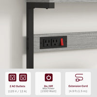 Kitchen Baker's Rack with Power Outlet, Coffee Bar Station with Adjustable Shelves and Hooks, Distressed Grey