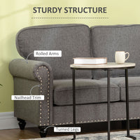 3-Seater Sofa Couch, 81" Modern Upholstered Linen Fabric Sofa with Rubberwood Legs, Nailhead Trim and Rolled Arms for Living Room, Bedroom and Apartment, Grey