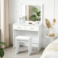 Makeup Vanity Desk Set with Stool, Dressing Table with LED Lighting Mirror, Drawers, for Bedroom, White