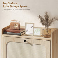 Shoe Cabinet with 2 Flip Drawers, Boho Narrow Shoe Storage Cabinet, Oak