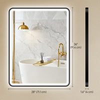 36" x 28" Bath Mirror with LED Lights, Wall Mounted Restroom Mirror, 3 Colours, Dimmable, Horizontal/Vertical, Black