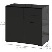 High Gloss Buffet Sideboard with 2 Drawers, 2 Doors and Adjustable Shelf, Kitchen Storage Cabinet with Push Open Design, Black