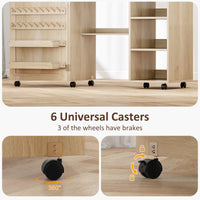 Sewing Machine Table with Drop Leaf, Folding Craft Table Rattan Door and Storage Shelves for Small Spaces, Natural