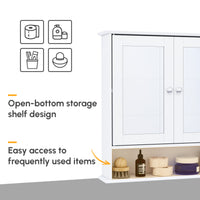 Medicine Cabinet, Wall-Mounted Bathroom Mirror Cabinet with Double Doors, Open Shelf, and Adjustable Shelf, Modern Bathroom Wall Cabinet, White
