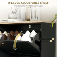 Slim Shoe Storage Cabinet, Modern Shoe Cabinet with 2 Flip Drawers and Adjustable Shelves for 8-12 Pairs, Black