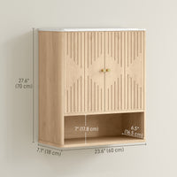 Bathroom Wall Cabinet, Wall-Mounted Medicine Cabinet with Adjustable Shelf, Open Shelf and Marble Effect Top, Oak