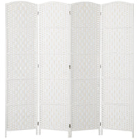 6ft Folding Room Divider, 4 Panel Wall Partition with Wooden Frame for Bedroom, Home Office, White