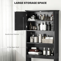 Modern Over The Toilet Storage, Bathroom Cabinets Over Toilet with Open Shelves and Double Door Cabinet, Black