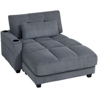 58" Chaise Lounge Indoor, Oversized Corduroy Sofa Bed with 2 Cup Holders, Pillow, Deep Seat Sleeper Couch, Dark Grey