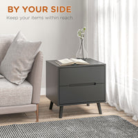 Modern Nightstand, Night Table with 2 Drawers, Bed End Table with Solid Wood Legs for Bedroom
