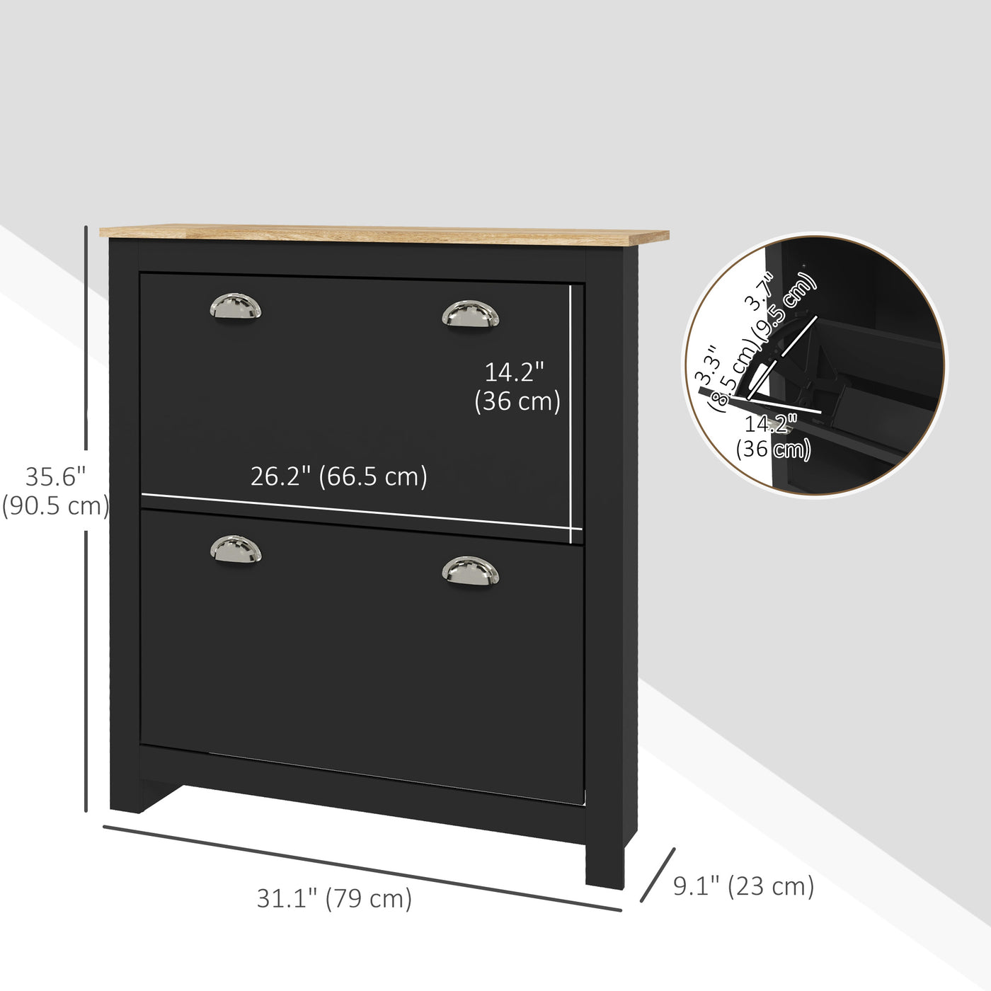 Small Shoe Cabinet with 2 Flip Drawers and Adjustable Shelves, 12 Pair Shoe Storage Organizer for Hallway, Black
