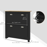 Small Shoe Cabinet with 2 Flip Drawers and Adjustable Shelves, 12 Pair Shoe Storage Organizer for Hallway, Black